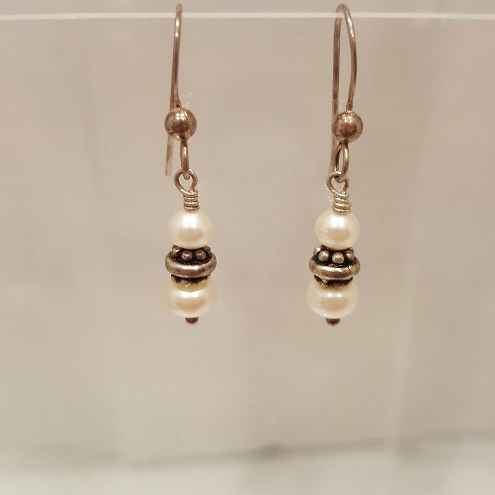 Delicate Sterling Seed Pearl Earrings Drop Rondels 1/2 Inch Perfect Daily